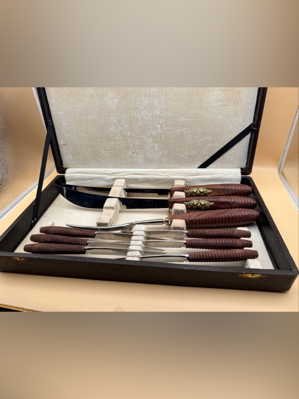 Vintage Samurai Cutlery Style Brown Carving Knife Set - Japan